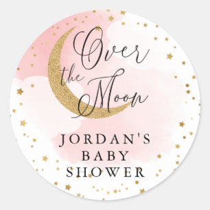 Glitter Pink Baby shower Favor over de maan Ronde Sticker