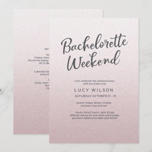 Glitter Pink Bachelorette Weekend Uitnodiging (Voorkant / Achterkant)