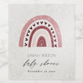 GLITTER PINK BLUSH HEART RAINBOW BABY SHOWER CUTE  WIJN ETIKET (Enkel label)