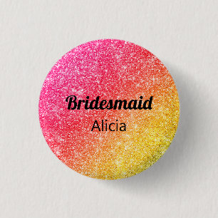 Glitter Pink Bridesmaid Yellow Gold Button