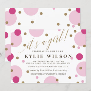 Glitter Pink Confetti is een meisje Baby shower Kaart