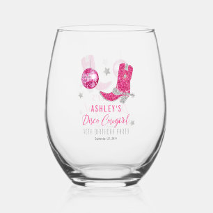 Glitter Pink Disco Cowgirl 40e verjaardag Party Wijnglas Zonder Voet