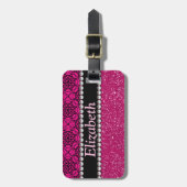 Glitter Pink en Black Pattern Rhinestones Bagagelabel (Voorkant verticaal)