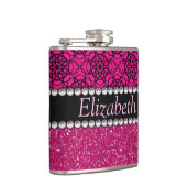 Glitter Pink en Black Pattern Rhinestones Heupfles (Rechts)