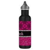 Glitter Pink en Black Pattern Rhinestones Waterfles (Rechts)