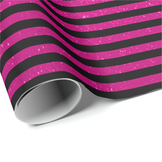 Glitter Pink en Black Stripes Cadeaupapier (Rol Hoek)