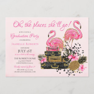 Glitter Pink Flamingo Cheetah Afstudeerfeest Kaart
