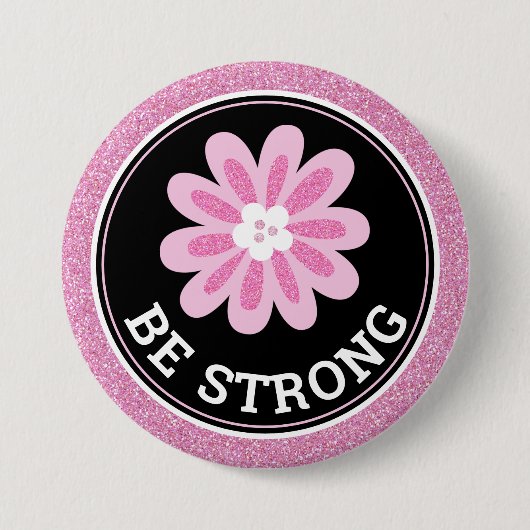 Glitter Pink Flower Breast Cancer Awareness Design Ronde Button 7,6 Cm (Voorkant)