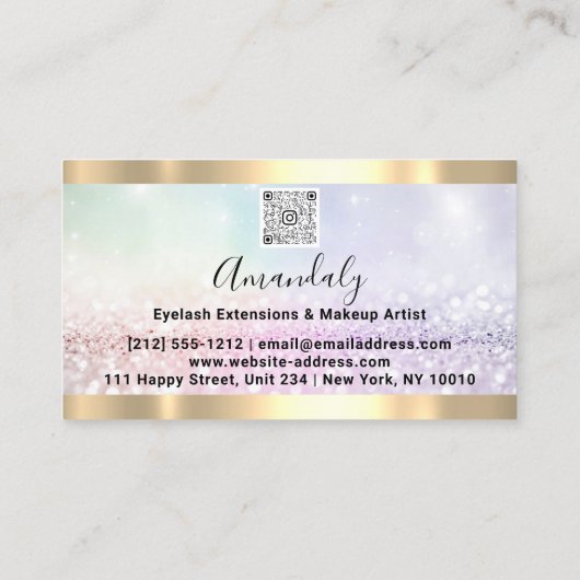 Glitter Pink Gold Framed Event Planner QR Code Visitekaartje (Achterkant)