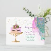 Glitter Pink Gold Unicorn Cake BABY SHOWER Girl Kaart (Staand voorkant)