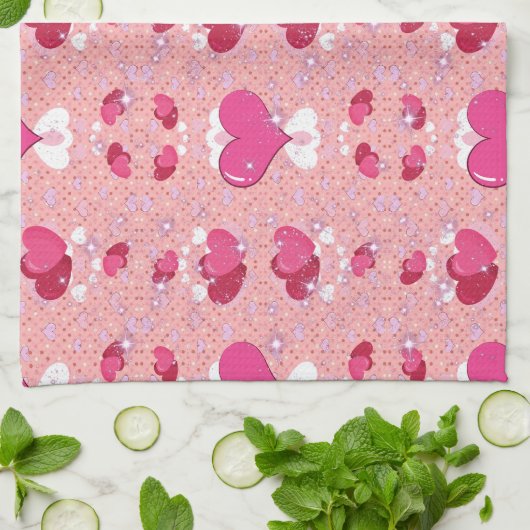 glitter pink heart vibrant romantic wallpaper theedoek (Gevouwen)