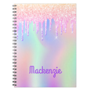 Glitter pink iridescent unicorn girl notitieboek