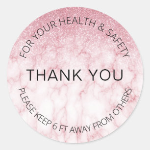 Glitter Pink Marble Social Distancing Salon Ronde Sticker