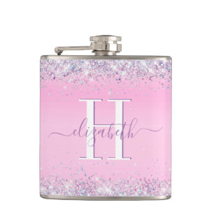 Glitter Pink Monogram Heupfles