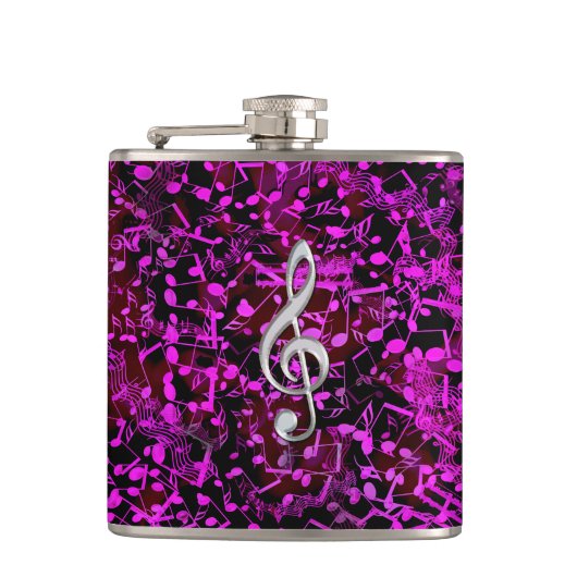 Glitter Pink Musical Notes Treble Clef Music Flask Heupfles (Voorkant)