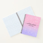 Glitter Pink Paarse Glam Sparkle Name Notitieboek (Binnen)