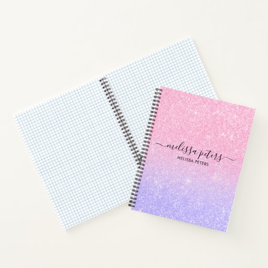 Glitter Pink Paarse Glam Sparkle Name Notitieboek (Binnen)