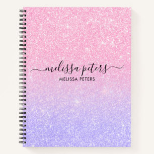 Glitter Pink Paarse Glam Sparkle Name Notitieboek