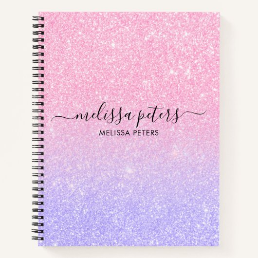 Glitter Pink Paarse Glam Sparkle Name Notitieboek (Voorkant)