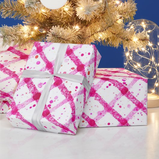 Glitter Pink Plaid Pattern Cadeaupapier (Feestdagen)