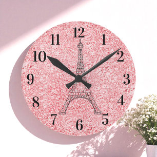 Glitter Pink Rose Gold Paris Ronde Klok