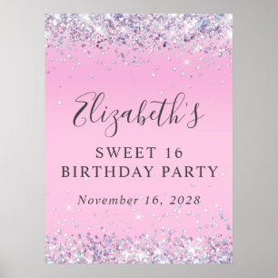 Glitter Pink Sweet 16 Birthday Party Poster
