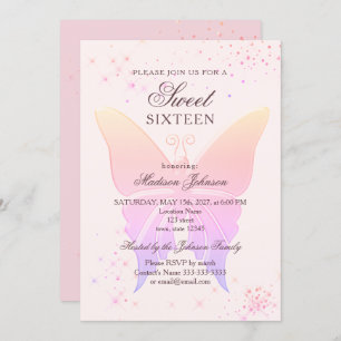 Glitter Pink Sweet 16 Birthday Uitnodiging