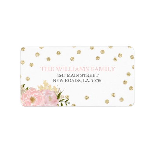 Glitter Pioen Bruiloft Labels (Voorkant)