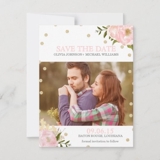 Glitter Pioen Save the Date Aankondigingen (Voorkant)