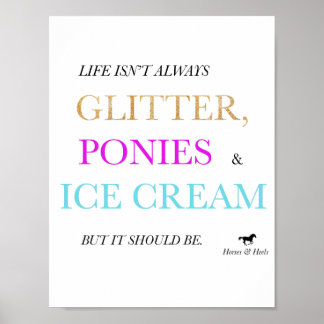Glitter-, ponies- en ijscream-kleurenafdrukken poster