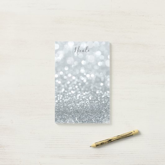 Glitter Princess Silver Sparkle Glamour Post-it® Notes (Op bureau)