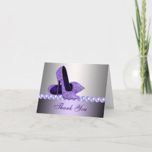 Glitter Purple High Heel Shoes Thank You Cards Bedankkaart