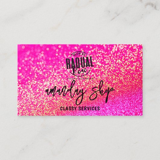 Glitter QR Code Logo Online Winkelen Magic Pink Go Visitekaartje (Voorkant)