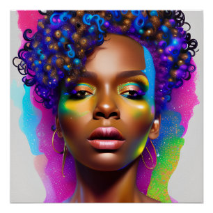 Glitter Queen Rainbow Schattige Haar Zwart Melanin Perfect Poster