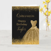 Glitter Quinceanera Kaart (Gele Bloem)