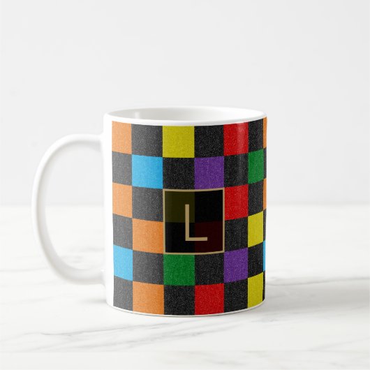 Glitter Rainbow, aangepast monogram, deelvenster Koffiemok (Links)