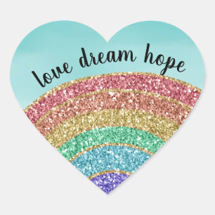 Glitter Rainbow Aqua Waterverf Hart Sticker