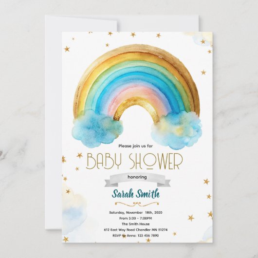 Glitter rainbow boy birthday invitation (Devant)