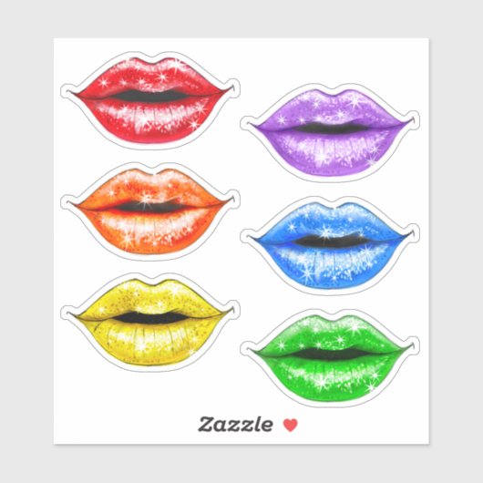 Glitter Rainbow Love Lips Sticker (Vel)