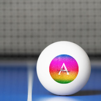 Glitter Rainbow Paarse Gele Monogram Pingpongballen