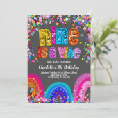 Glitter Rainbow Sequin 9 is een vibe uitnodiging (Staand voorkant)