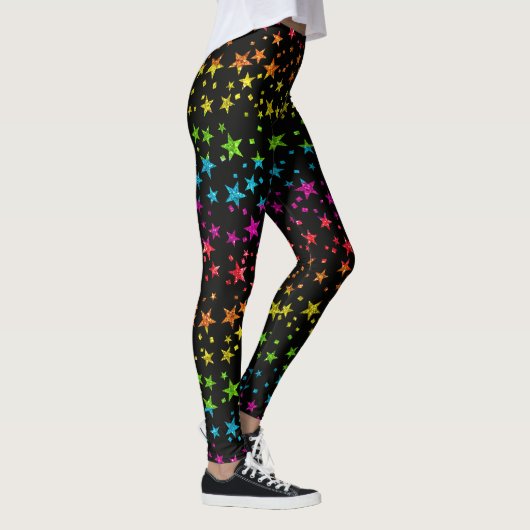 Glitter Rainbow Star Pattern Gay Pride Chic Black Leggings (Rechts)