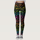 Glitter Rainbow Star Pattern Gay Pride Chic Black Leggings (Voorkant)