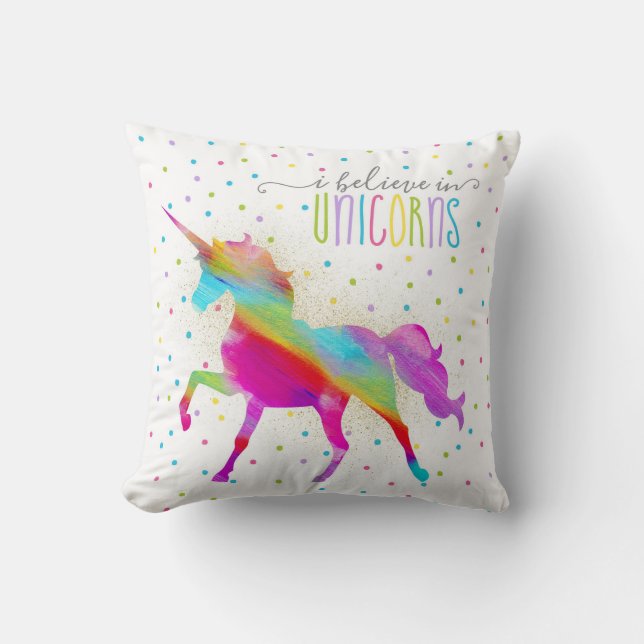Glitter Rainbow Unicorn Kussen (Voorkant)