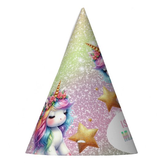Glitter rainbow unicorn magical feesthoedjes (Links)