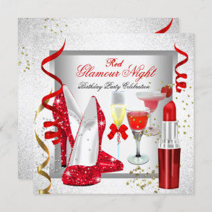 Glitter Red Glamor Night Silver Drinken Party Kaart
