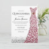 Glitter Red Love Heart Dress Quinceanera Invite Kaart (Staand voorkant)