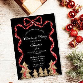 Glitter Red Ribbon Krans Kerstdiner Party Kaart