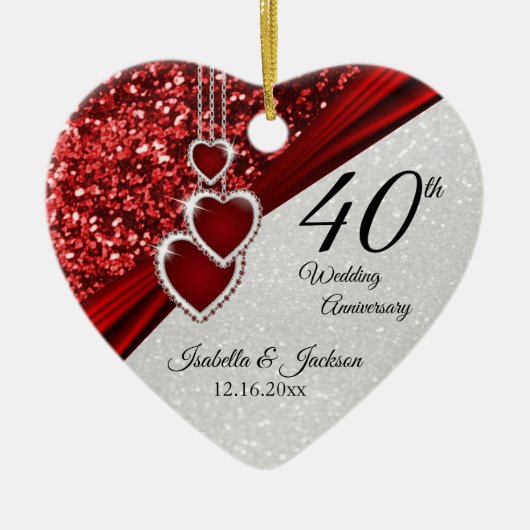 Glitter Red Ruby 40th Jubileum 💕 - Beide zijden Keramisch Ornament (Voorkant)
