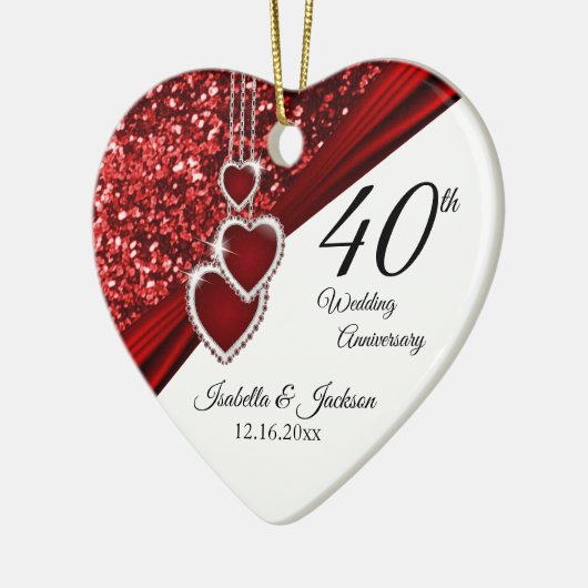 Glitter Red Ruby 40th Jubileum 💕 Keepomwille Keramisch Ornament (Links)